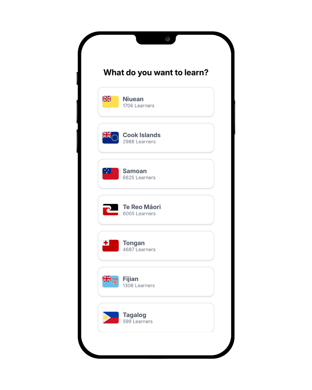 Asalei language selection screen